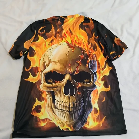Men's Black Skull & Flame Graphic Short-Sleeve Tee - Picture 6 of 9